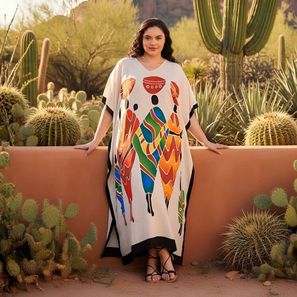 Gypsie Blu Plus Size Lady Tribal Printed Caftan Dress Summer Cover Up Maxi Dress